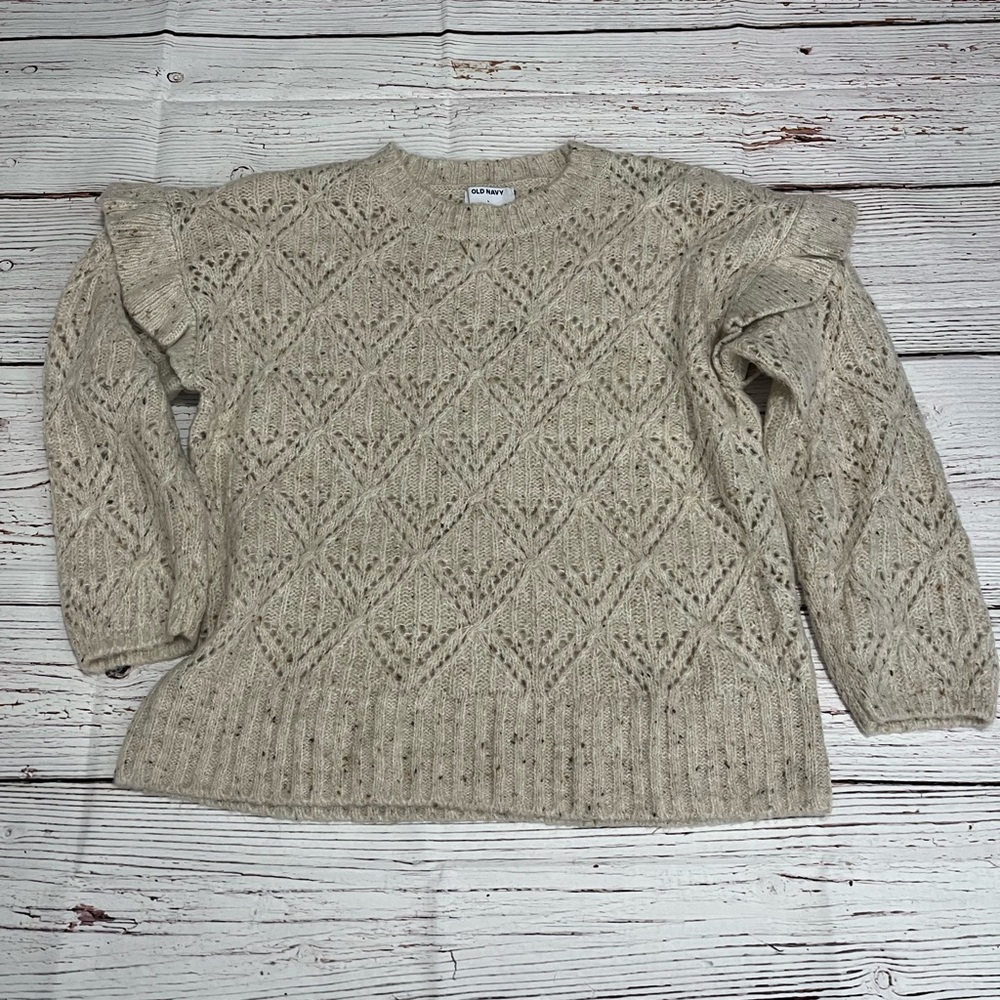Old Navy Ruffle Sleeve Neutral Oatmeal Knit Sweater size XL Adorable - Picture 5 of 11